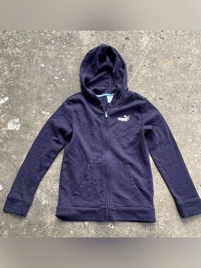 Puma Kids Navy Full-Zip Hooded Sweatshirt with Logo